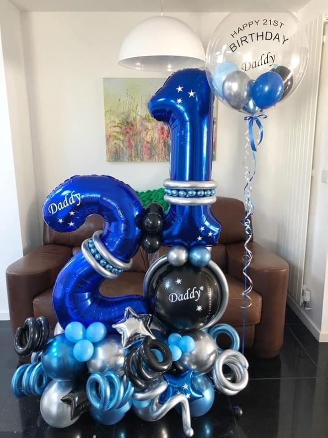 40 Inch Night Blue 1 Balloon for First Birthday, 1st Number Balloons Birthday Decorations for Girl Kids Toddler Baby, One Giant Number 1 Balloon