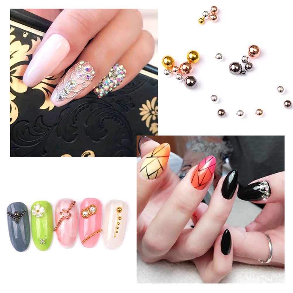 Mesiyun Nail Art Metal Beads 3D Steel Balls Studs Nail Beads Gold & Silver Mixed Size Caviar Beads for DIY Crafts Decoration 6 Size