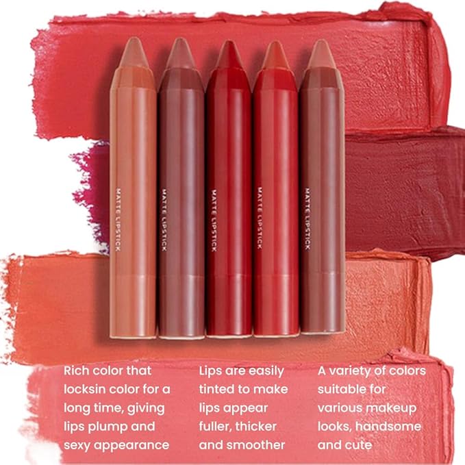 BINGBRUSH Crayon Matte Longwear Lipstick Pack Set,Moisture Smooth Color Stick Ultimate Lip Crayon for Makeup Collection - Waterproof Velvet Lipgloss (3pcs 02#&04#&06#, 3 Count (Pack of 1))