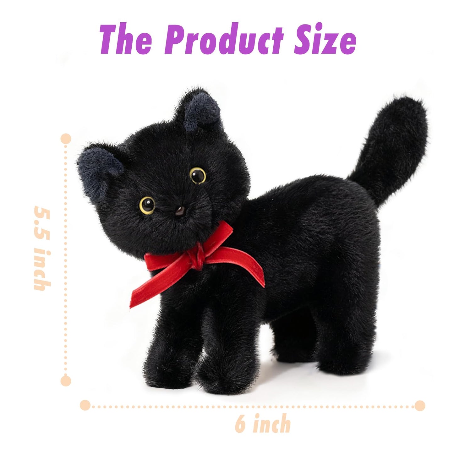 Ditucu Black Cat Stuffed Animals Cute Soft Kitten Plush Doll Small Kitty Plushies Toys Gifts for Kids 6 inch