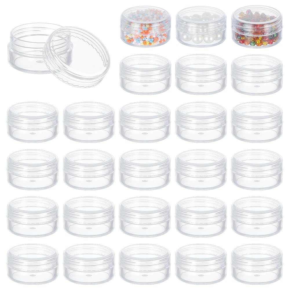 BENECREAT 30 Pack 1.47"x0.78" (10ml) Empty Clear Plastic Bead Storage Container jar with Rounded Screw-Top Lids for Beads, Nail Art, Glitter, Make Up, Cosmetics and Travel Cream