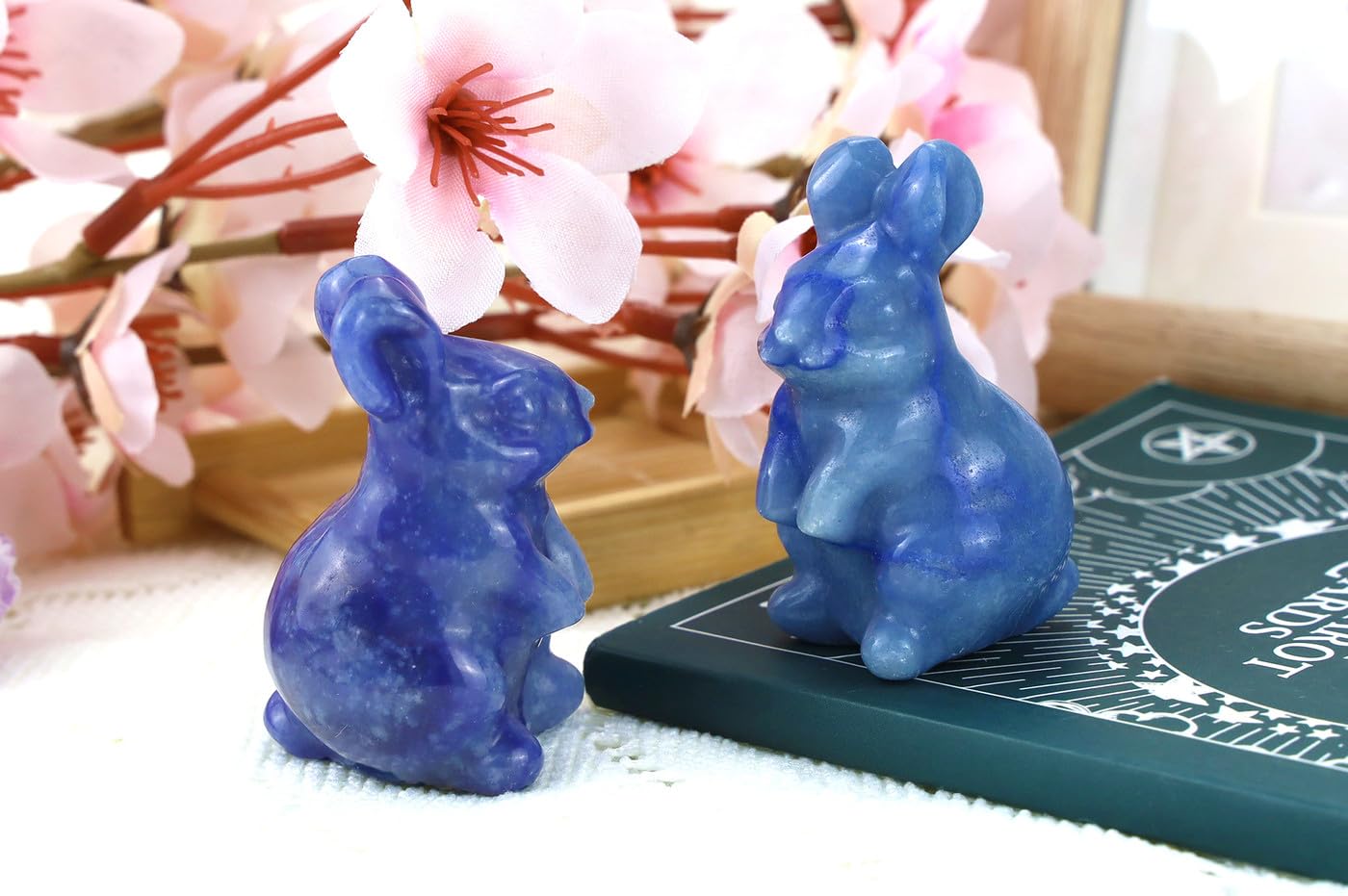 QINJIEJIE 2" Blue Aventurine Bunny Decor Easter Decorations Healing Crystals Rabbit Figurine Carved Stones Statue Natural Gemstones Polished Crystal Gift for Spring Easter Decor Party Favors