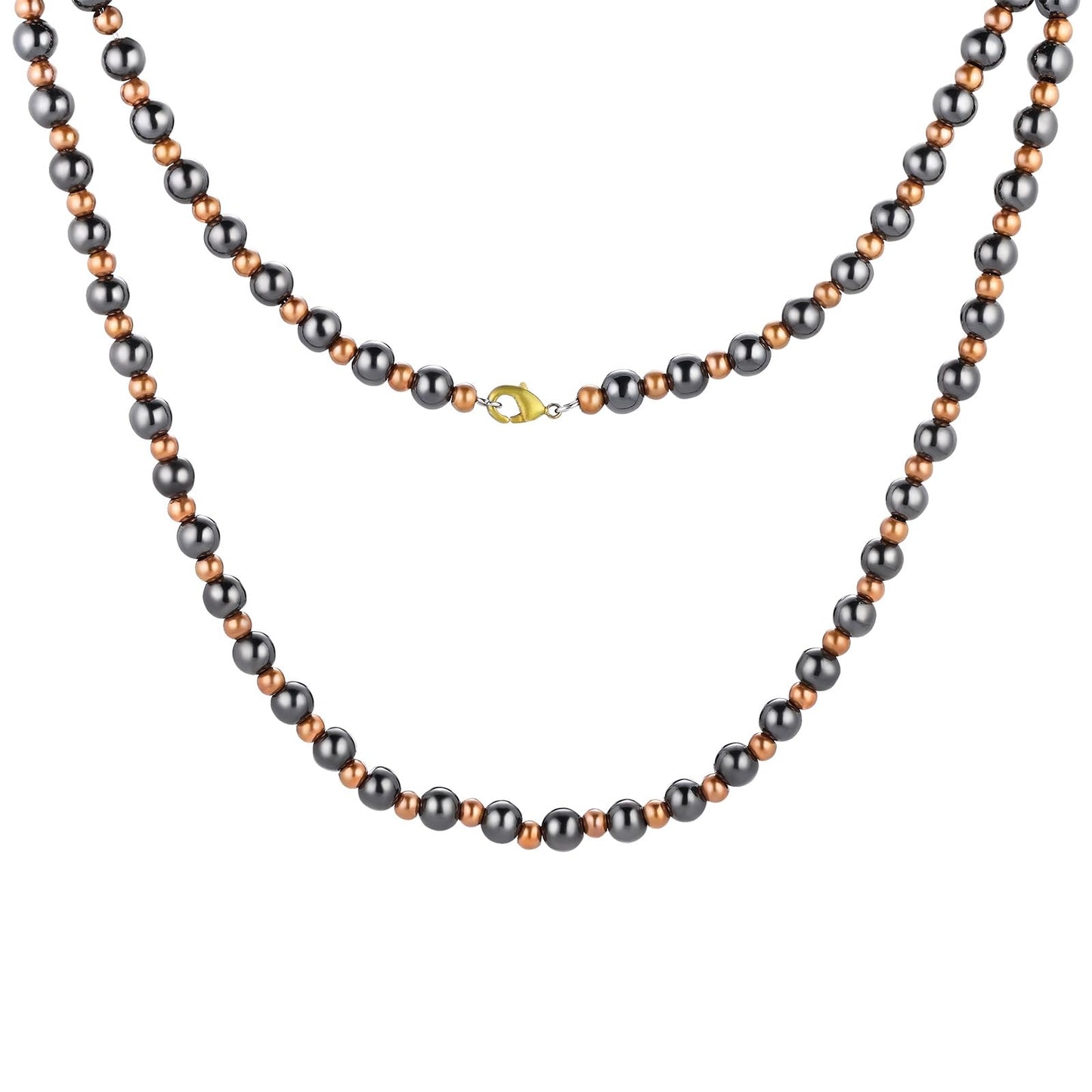Fashtour Magnetic Hematite for Men and Women, 8MM and 6MM Magnetic Hematite with 6MM and 4MM Pure Copper, 53CM Handmade Energy (CN-Large)