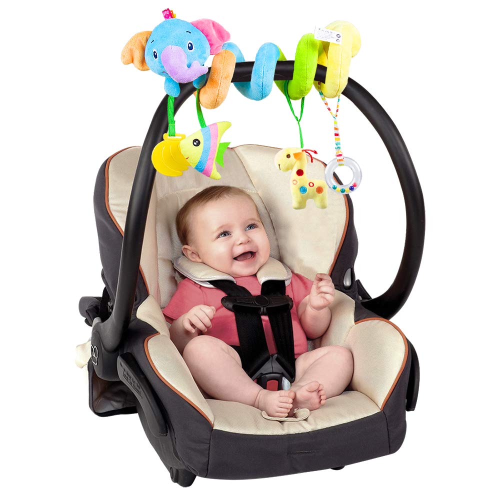 Caterbee Baby Car Seat Toys, Activity Spiral pram Hanging Toys with Rattle for Infant (Elephant)