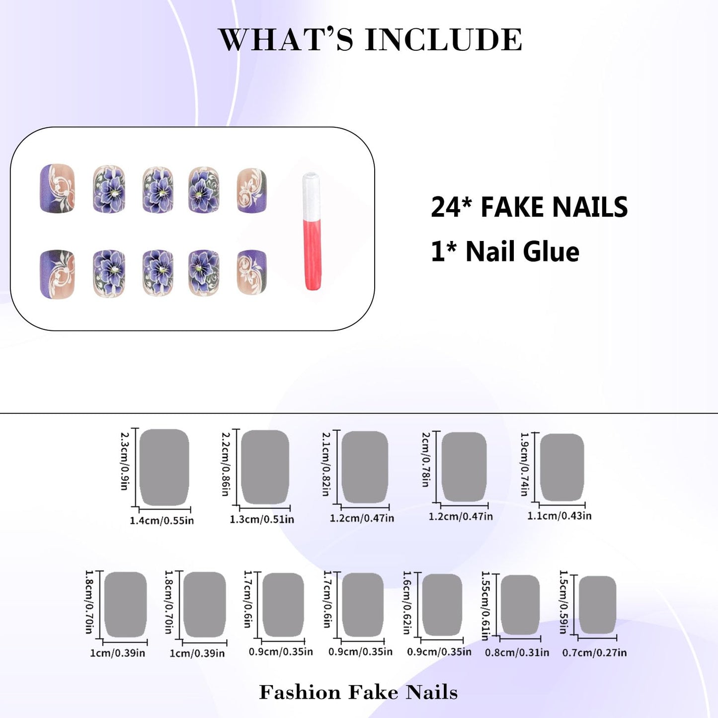 IMRAIN Press on Nails Short Square Fake Nails Matte Purple Flower Glue on Nails Spring Floral Squoval False Nails Artificial Acrylic Nail Supplies for Women Girls DIY Manicure Decorations