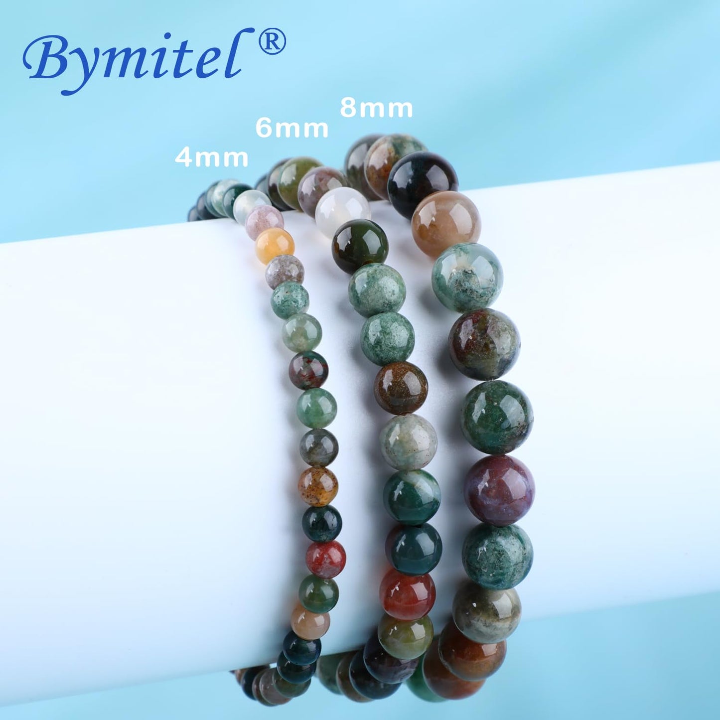 Bymitel 4mm Indian Agate - Handmade Reiki Gemstone Stretch Bracelet, Natural Beauty & Spiritual Essence, Crystal Healing for Unisex Adults