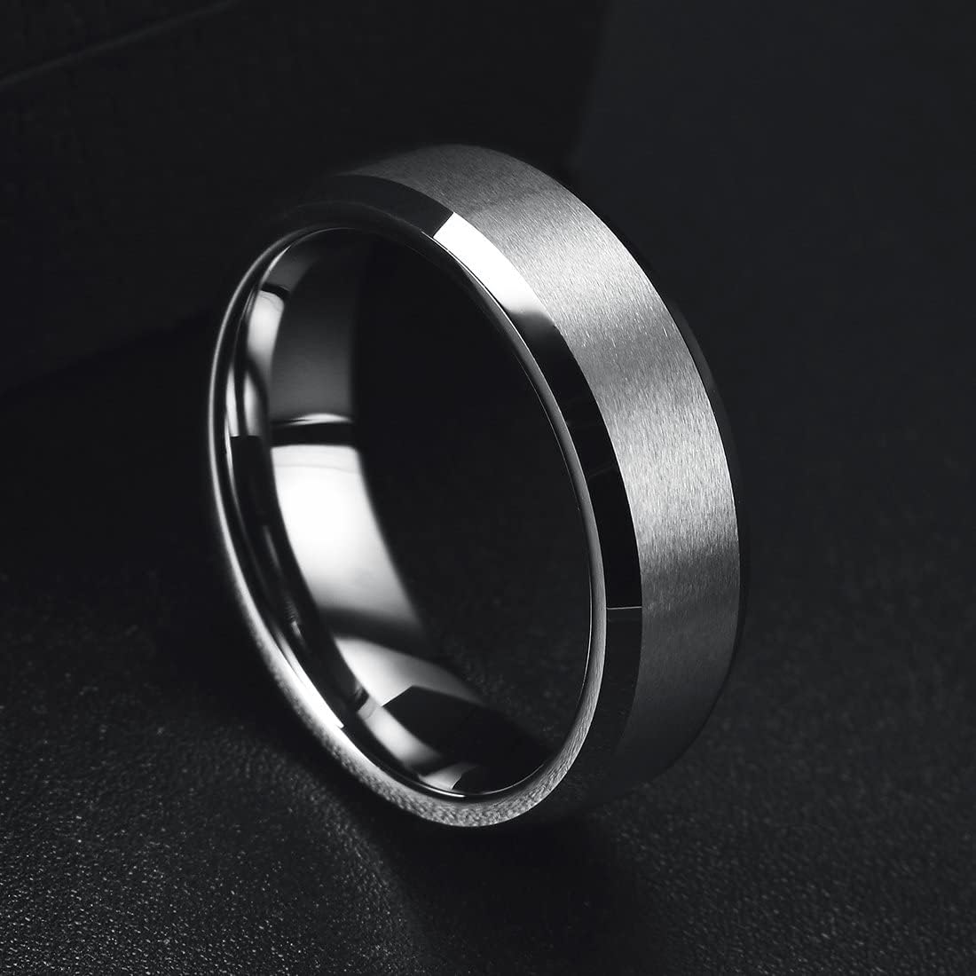 King Will 6mm Men's Silver Wedding Ring - Brushed Matte Surface, Beveled Polished Edge, Comfort Fit Size10