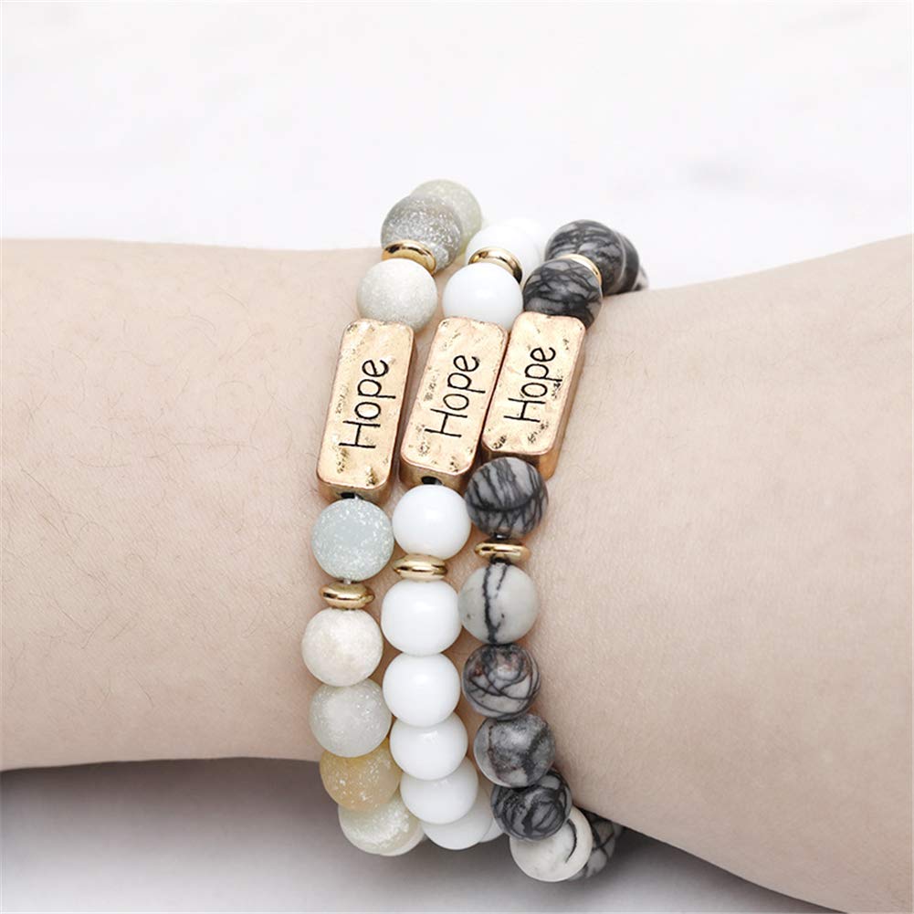 YINRIS 3 Pcs Natural Volcanic Stone Friendship Bracelets Handmade Beaded Stretch Bracelets (bra000001 (Hope)