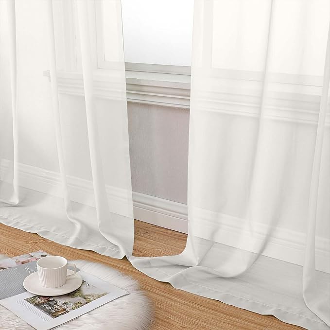 Ivory Sheer Curtain for Bedroom Living Room 78 Inches Long 2 Panels Set, Solid Soft Airy Light Filtering Sheer Window Curtains, Modern Rod Pocket Door Curtain, Ivory, 42" Wx78 L Inches