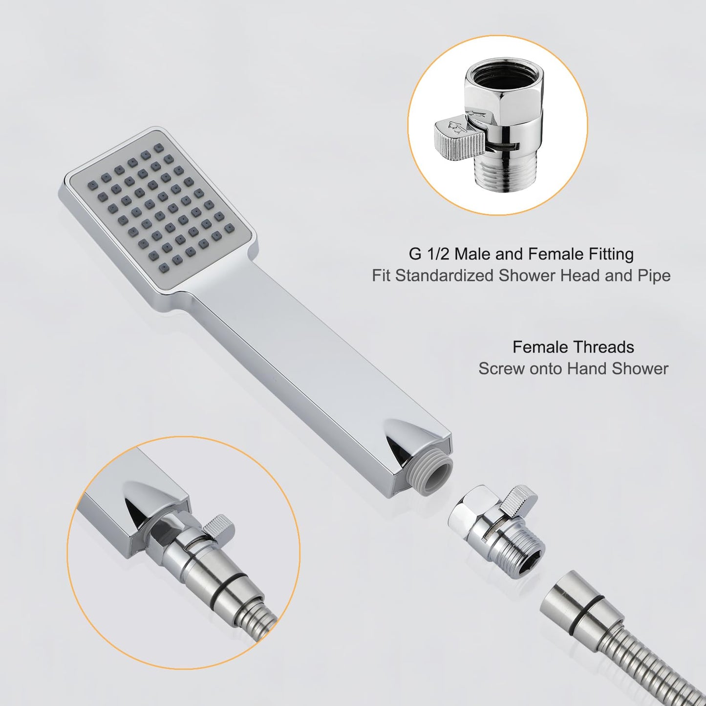 Chrome Water Flow Control Valve, G1/2" Shower Head Flow Control Valve, Brass Shut Off Valve for Handheld Shower, Water Pressure Regulator Replacement for Shower System