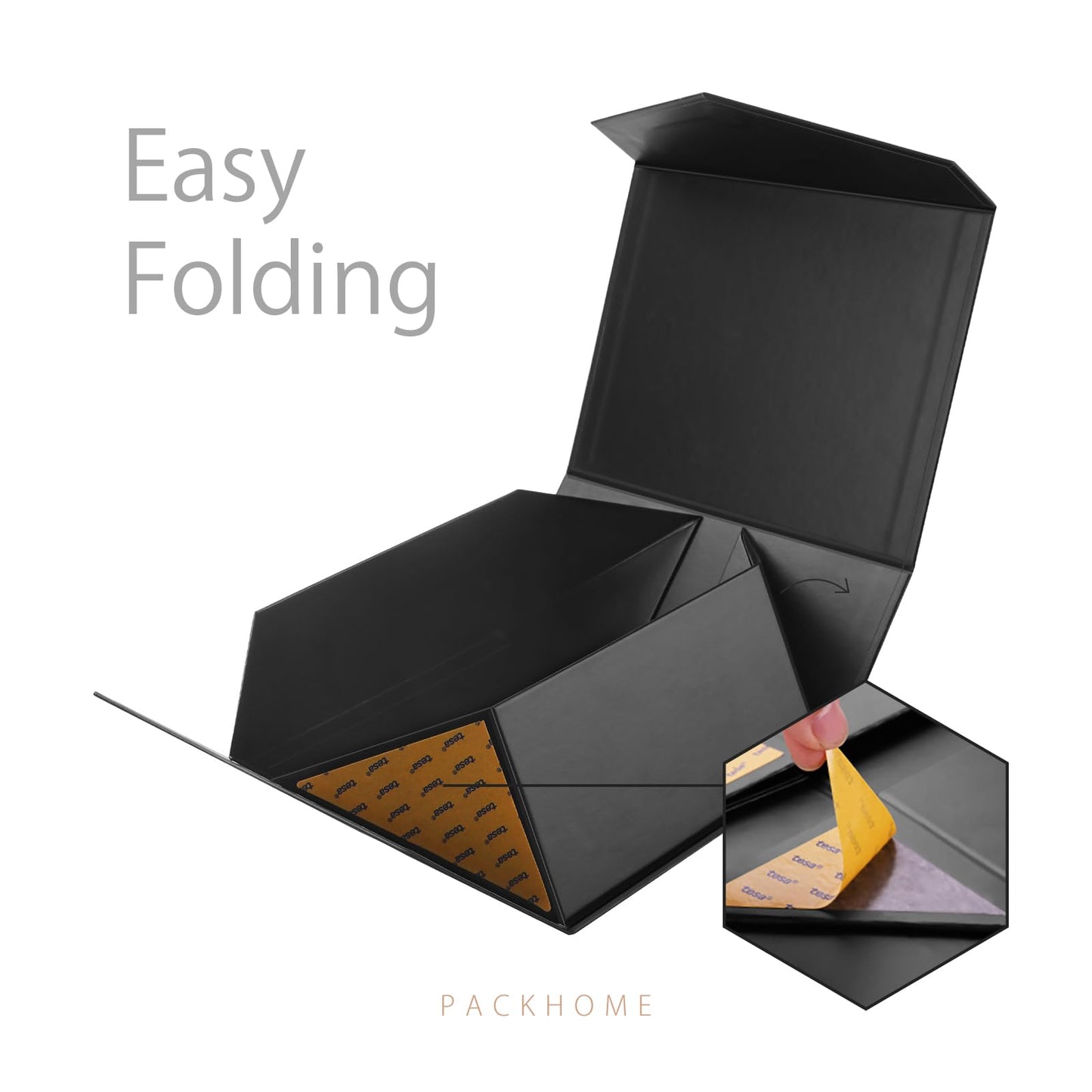 PACKHOME 6 Gift Boxes 9x6.5x3.8 Inches, Rectangle Collapsible Boxes with Magnetic Lids for Gift Packaging (Matte Black, Grain Texture)