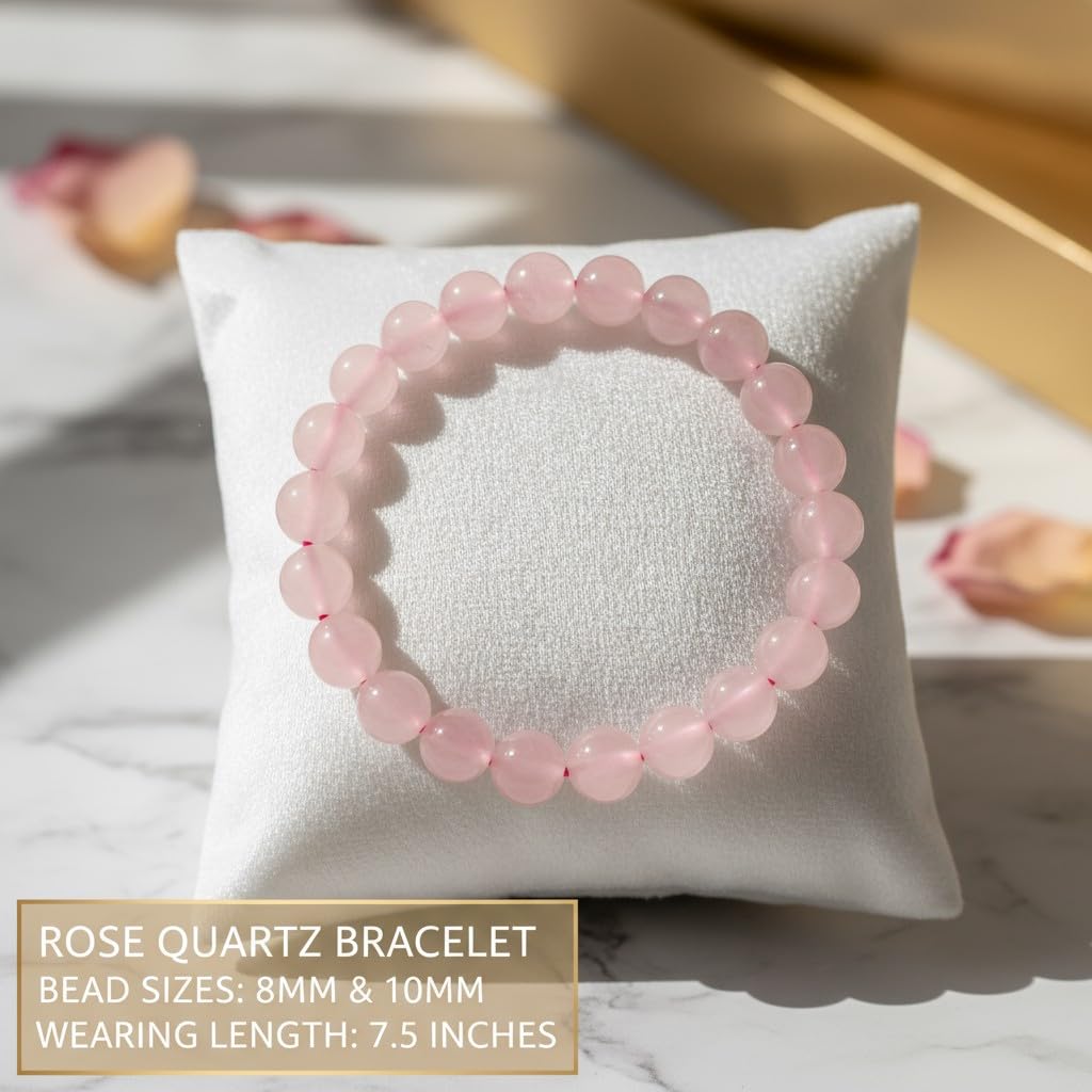 The Vida Handmade AAA+ Quality Crystal Stretch Elastic Bracelet - Nature Gemstone - Jewelry Gift - Holiday Gift - For Women & Men (Rose Quartz)