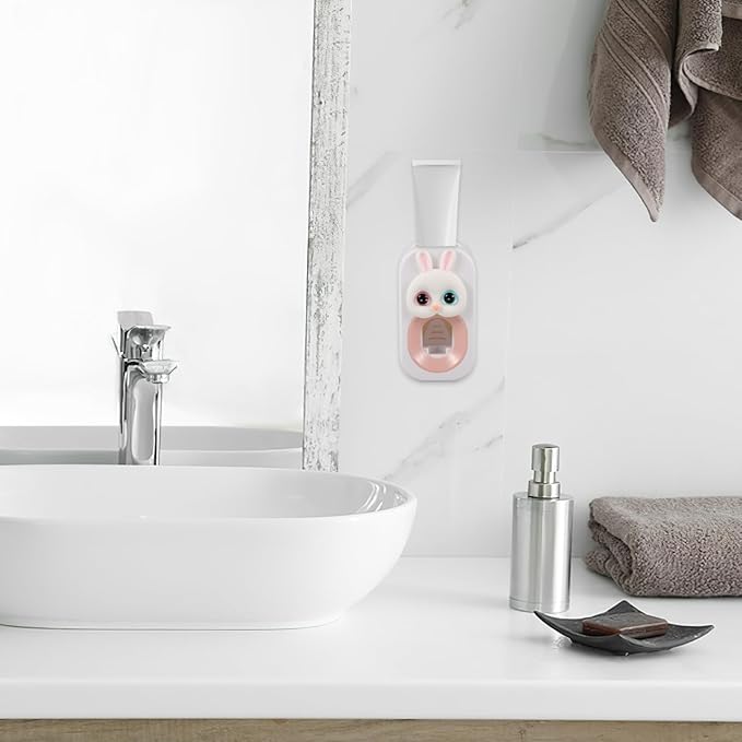 Cartoon Bunny Wall Mounted Toothpaste Dispenser Practical Toothpaste Squeezer for Adorable Bathroom Toothbrush Holder Effort Saving Automatic Pump Tool
