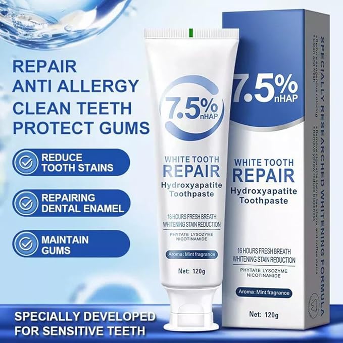 Enamel Repair Toothpaste with Hydroxyapatite - Strengthens Teeth, Fights Sensitivity, Fresh Mint Flavor for Daily Oral Health