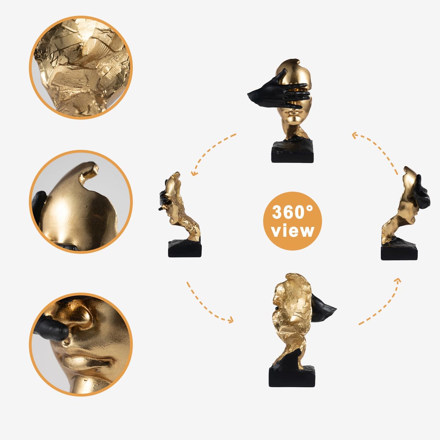 EPTUEGA Thinker Statue-Silence is Gold-Abstract Art Figurine Decor - No Hear No See No Speak Modern Home Resin Sculptures Decorative Objects Decor for Home Office Bookshelf Desktop(12" H)
