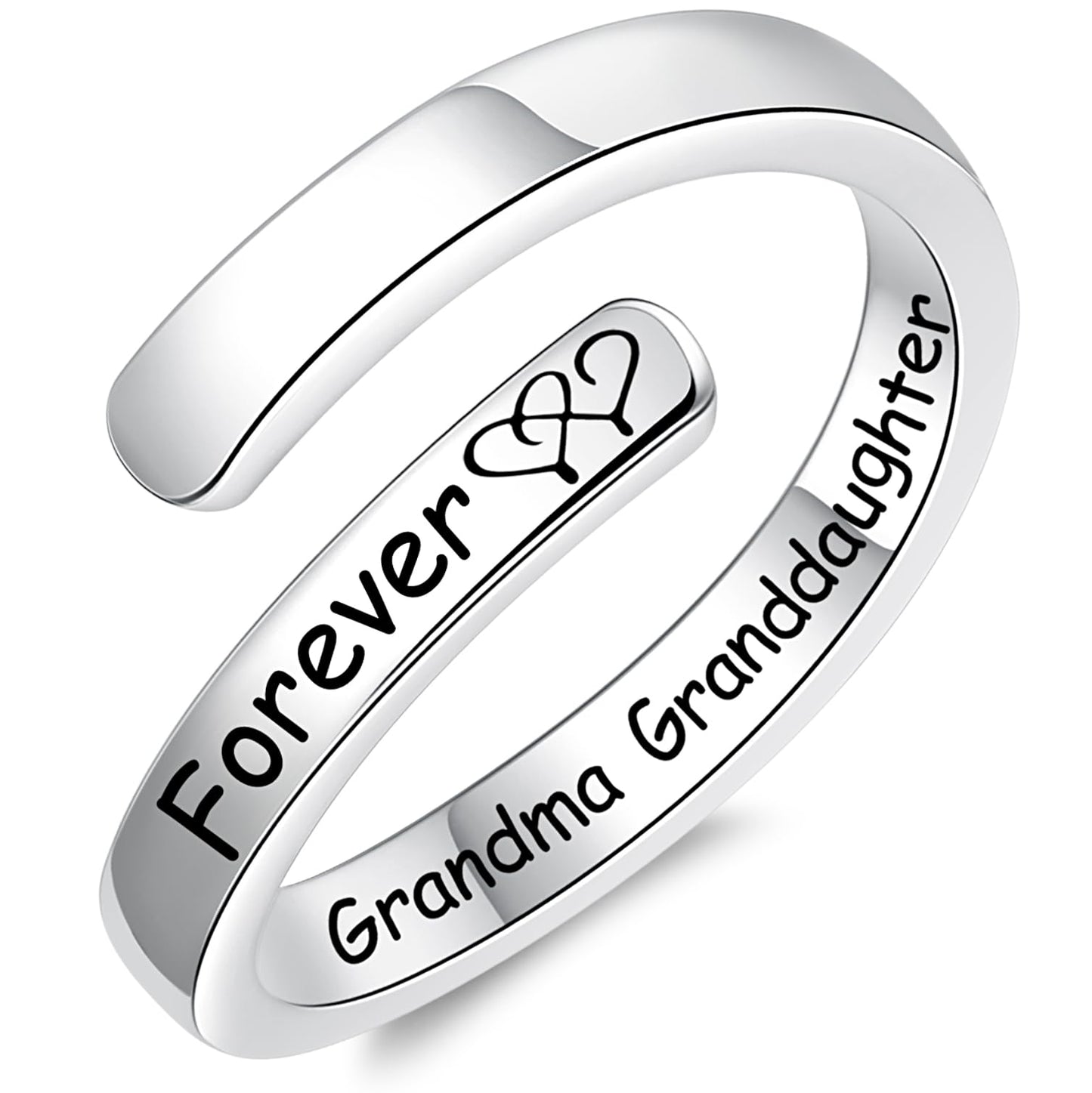 Silver Adjustable Ring Inspirational Jewelry S925 Sterling Wrap Open Ring for Women(Grandma&Granddaughter)