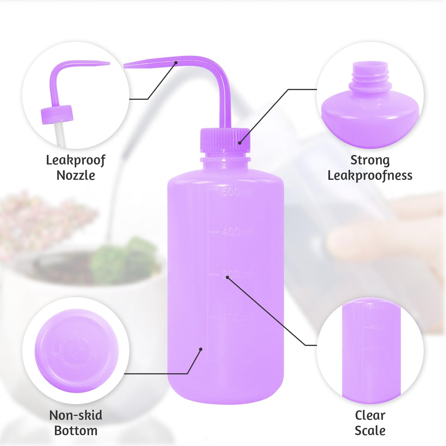 Grosun 4 Packs Tattoo Wash Bottle Water Squirt Squeeze Diffuser Bottles (Purple, 500ml)