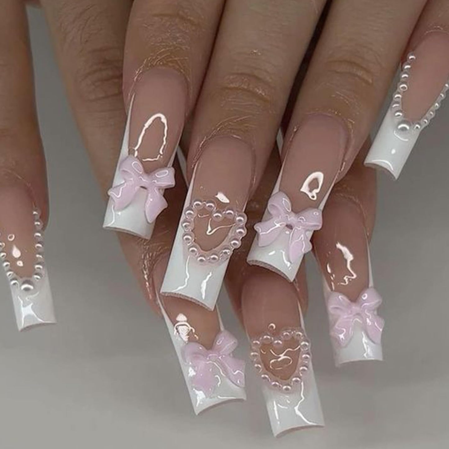 HNUIX Bow Nail Charms - 3D Multiple Colors, Bow-Knot, Flower, Pearls, Flat Back Rhinestones, with Kit, for Nail Art