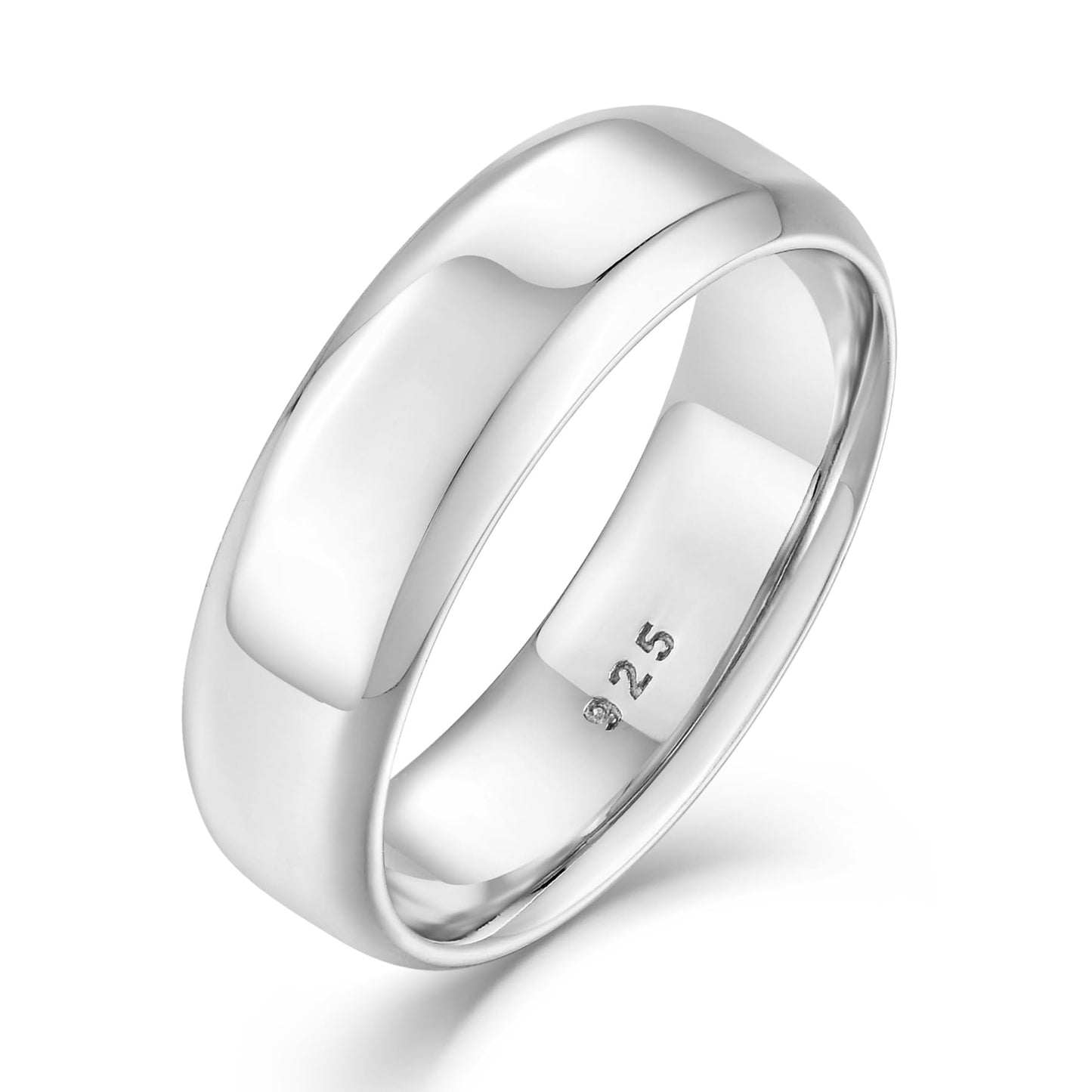 STARCHENIE 6mm Wedding Band 925 Sterling Silver Ring for Men High Polish Finish Beveled Edge Size 8