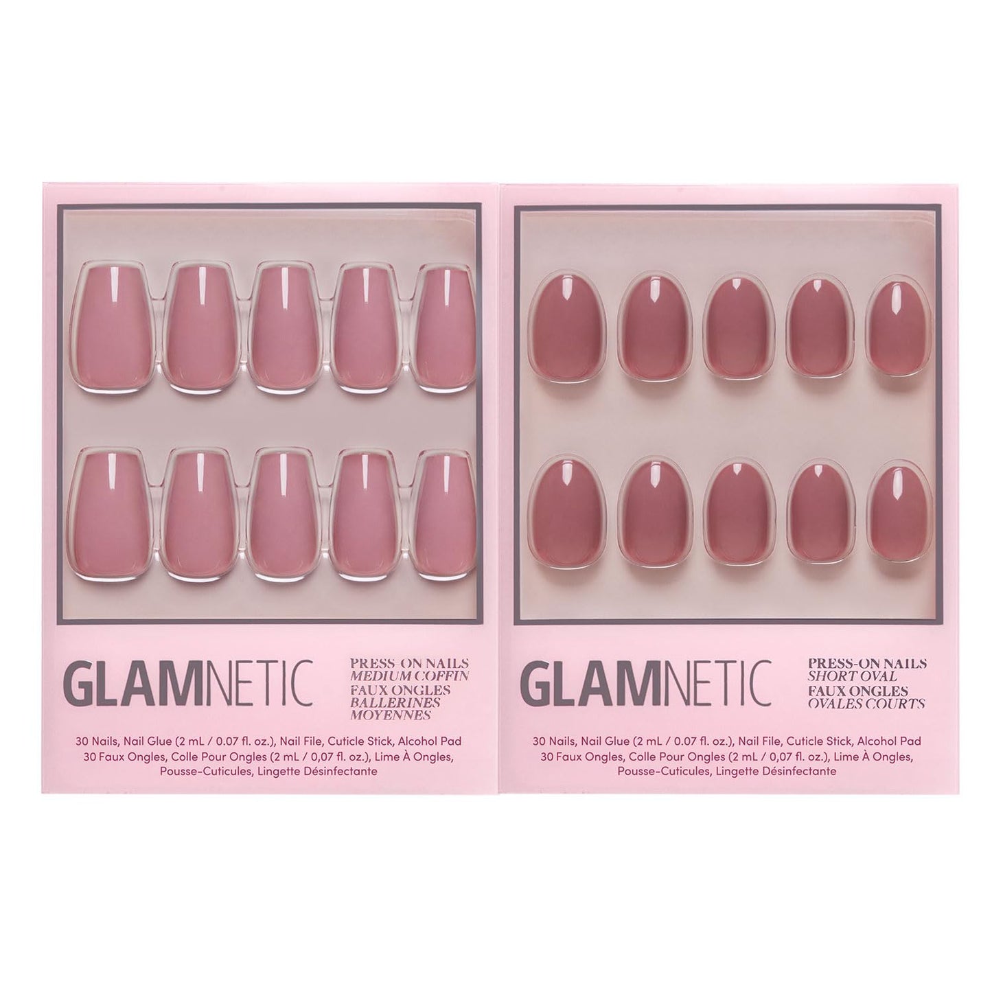 Glamnetic Press-On Nails Bundle - Mauve Affair & Fall Mauve | 2 Muted Purple Fake Nails in Medium Coffin & Short Oval | Durable, Salon-Quality Nail Kits