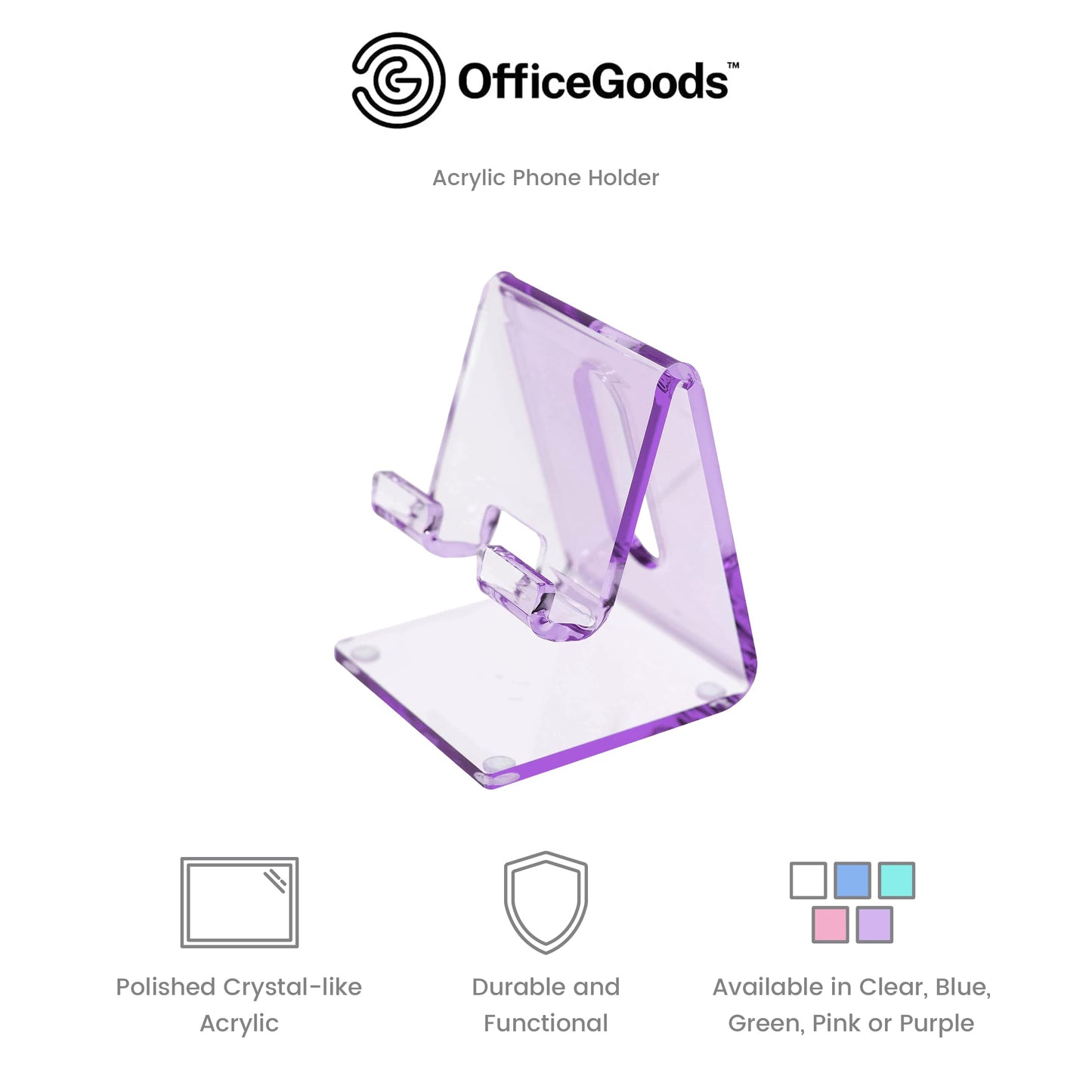 OfficeGoods Acrylic Phone Holder Aesthetic Desk Phone Stand, Compatible with 4-8 inch screens, Office Decor and Work from Home Essentials - Purple