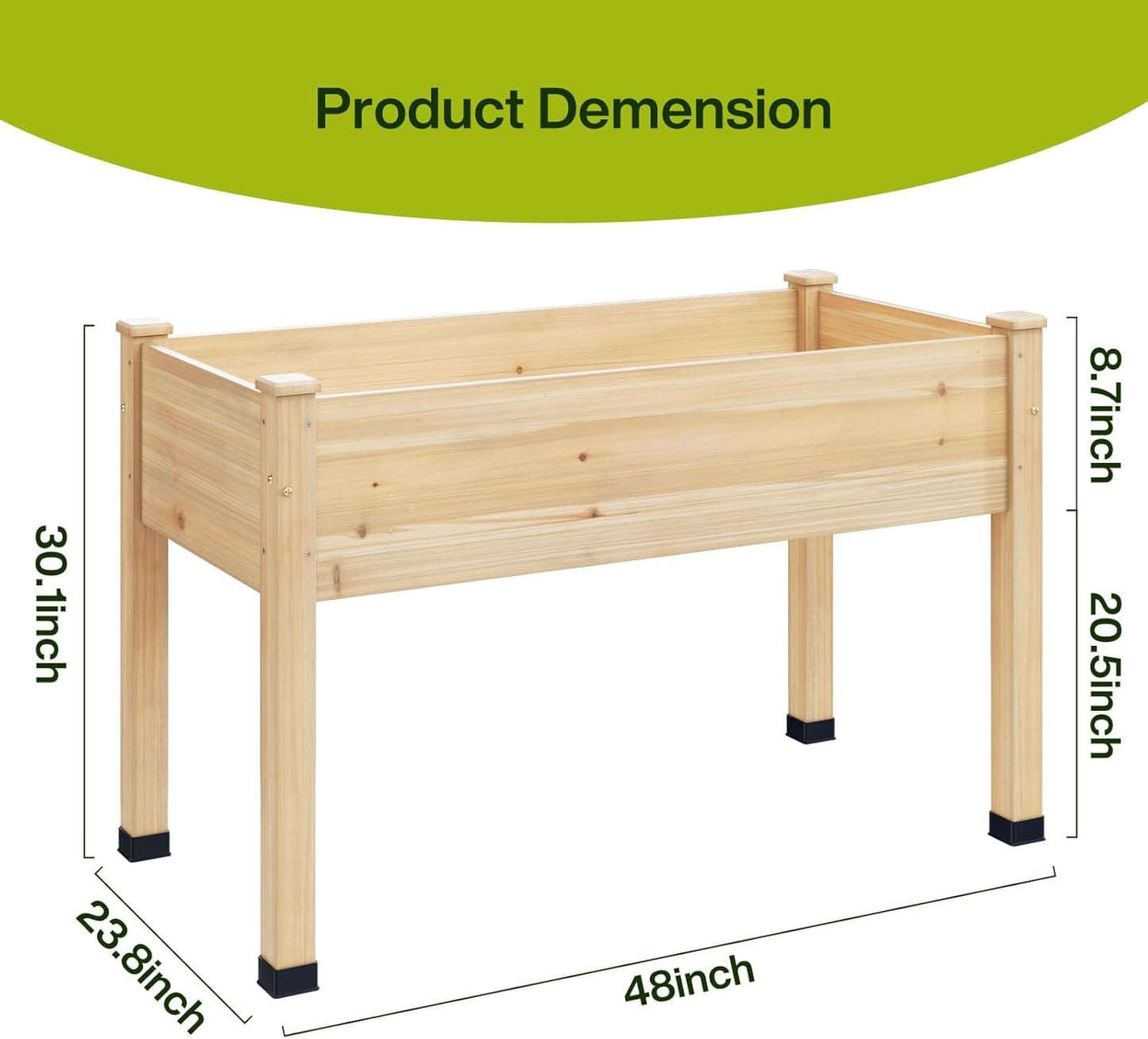 ZIENLIFE Wood Raised Garden Bed, 48x24x30in Elevated Wooden Planter Box with Legs Standing Growing Bed for Backyard, Patio, Balcony with Bed Liner, 200 Pound Capacity 2PCS