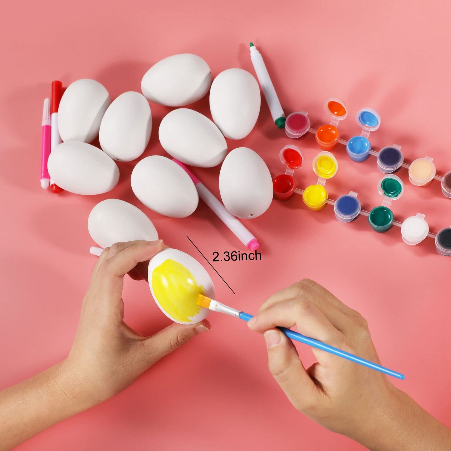 Max Fun 50 Pcs White Blank Easter Eggs Ornaments Bulk Decoration for Craft Hanging Plastic Artificial Eggs with Rope DIY Painting Decorating Basket Fillers Gift Easter Party Favors