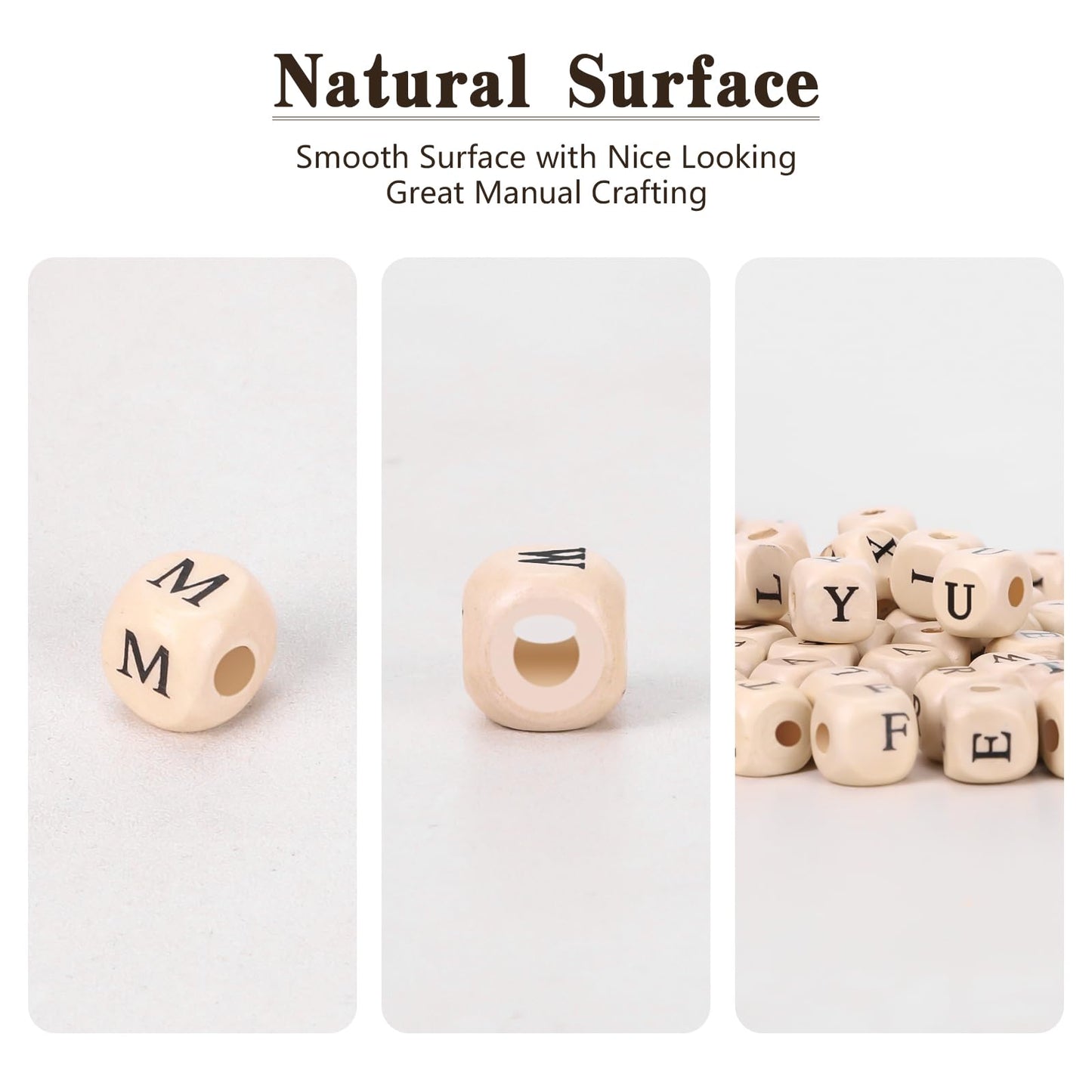 YANGRISE 260pcs Wood Letter Beads - 10mm Cube Alphabet Wooden Craft Letter Spacer Beads Bulk for Jewelry Making