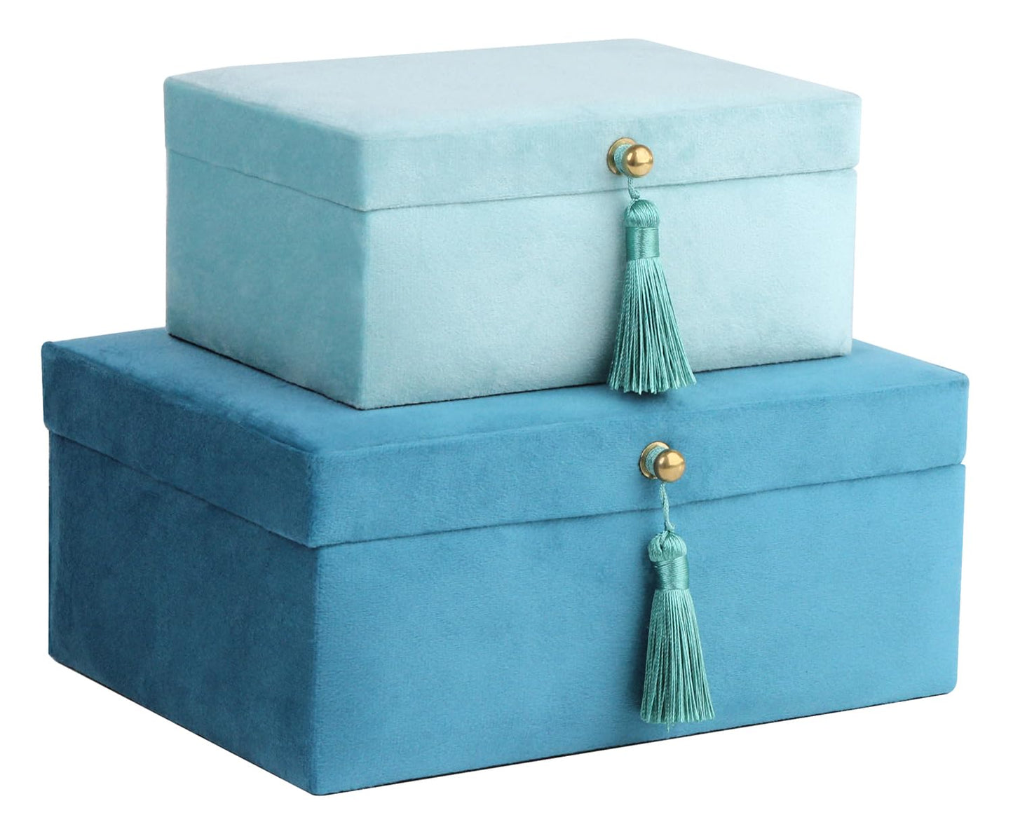 HofferRuffer Velvet Jewelry Boxes Decorative Boxes, Storage Accessory Organizer Boxes with Elegant Handle Decor, Classic Velvet Set of 2 Pieces (Blue)
