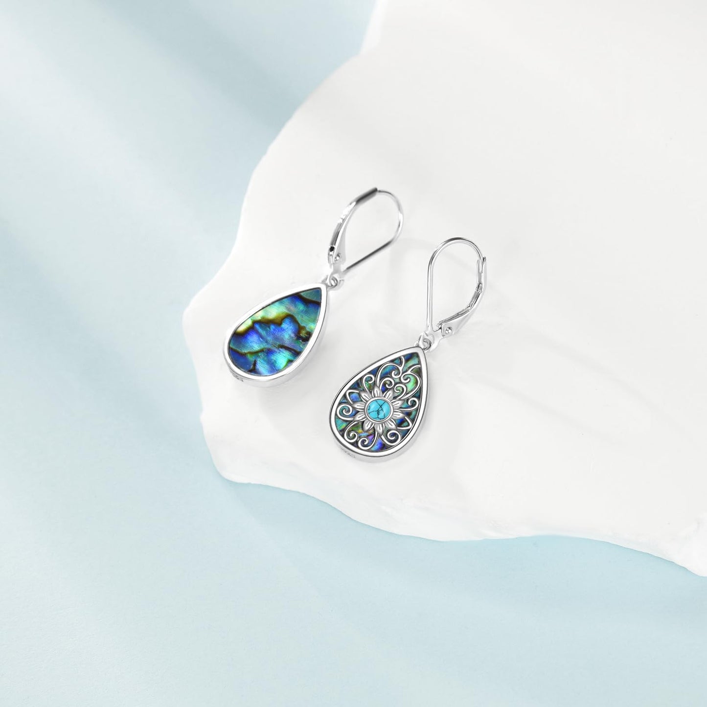 YONFQE Filigree Dangling Earrings Sterling Silver Teardrop Abalone Shell Drop Dangle Earring Filigree Leverback Gifts for Women