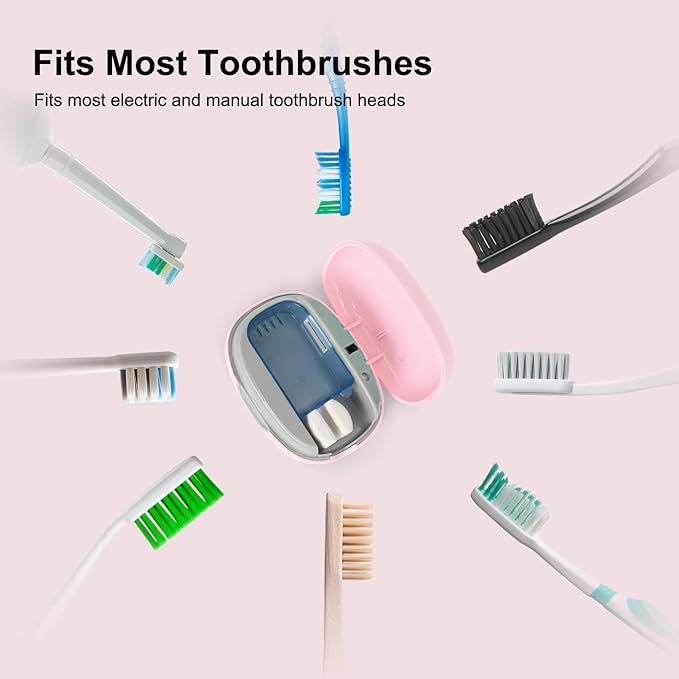 Toothbrush Holder, Toothbrush Cleaner Case, Portable USB Charging Toothbrush Cover with U V-C Light, Travel Toothbrush Holder (Pink)