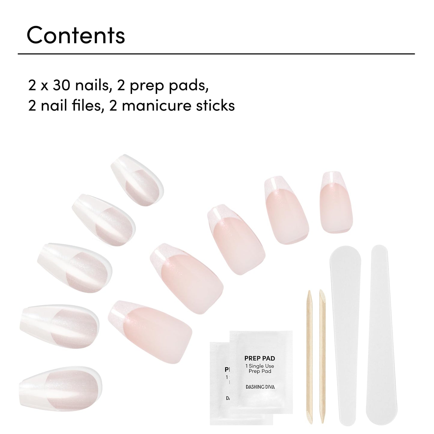 Dashing Diva Magic Press Premium Nail Bundle - Glazed French Collection - Press On Nails - Glaze Coffin & Dipped - Long Lasting Gel - Lasts Up to 7 Days - 2 Sets