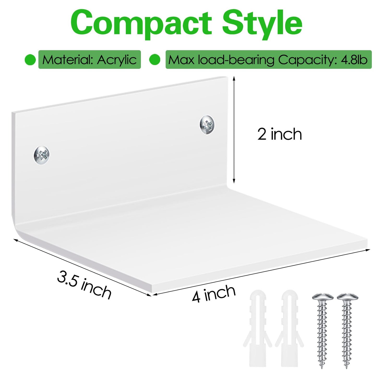 Juexica Small Acrylic Floating Shelves for Wall Adhesive Wall Mounted Shelves for Bathroom, Bedroom, Living Room, Office (White,20 Pcs)