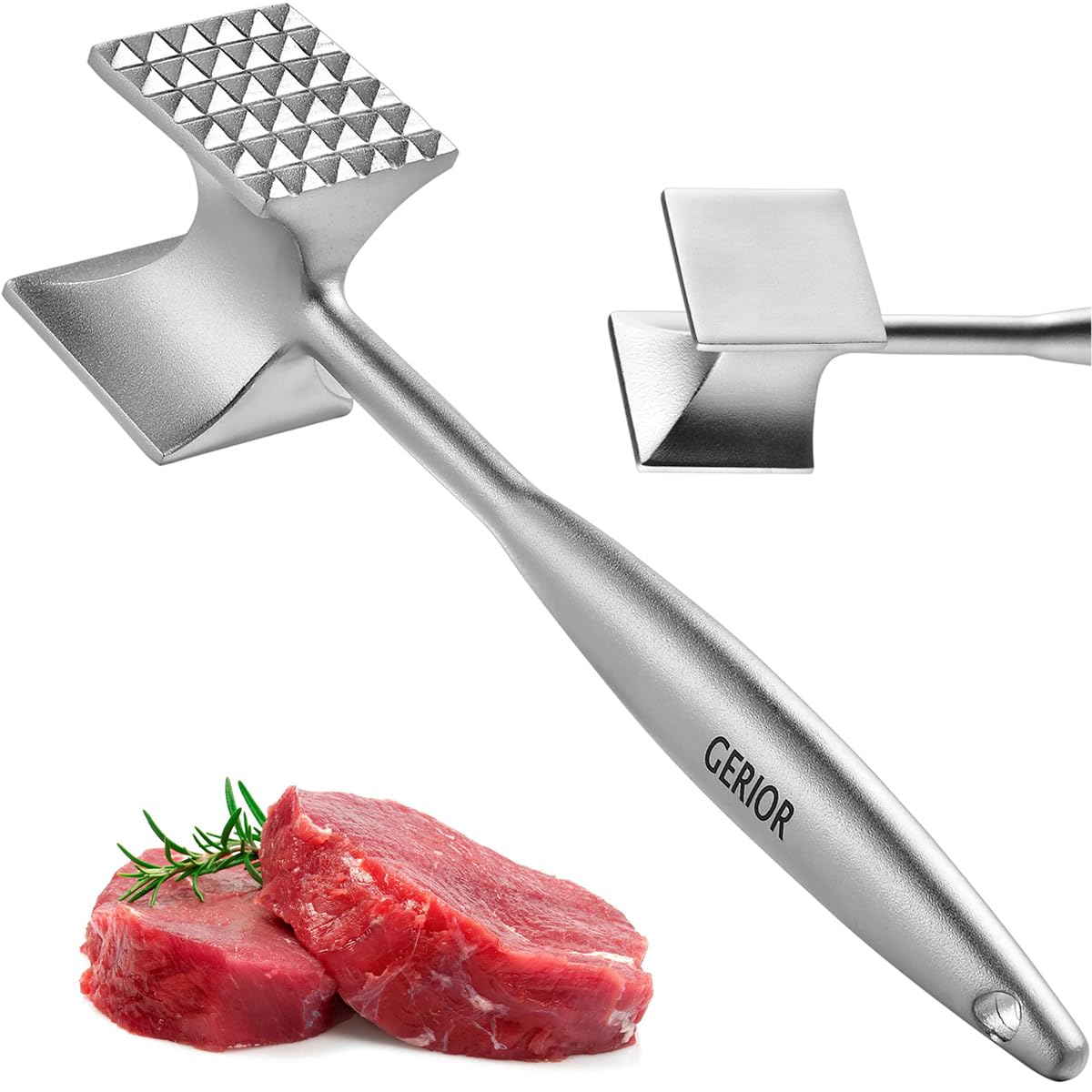 Solid Stainless Steel Meat Mallet Tenderizer Tool - Chicken Pounder Flattener, Hammer for Kitchen, Food, Cooking - Dishwasher Safe Meat Smasher
