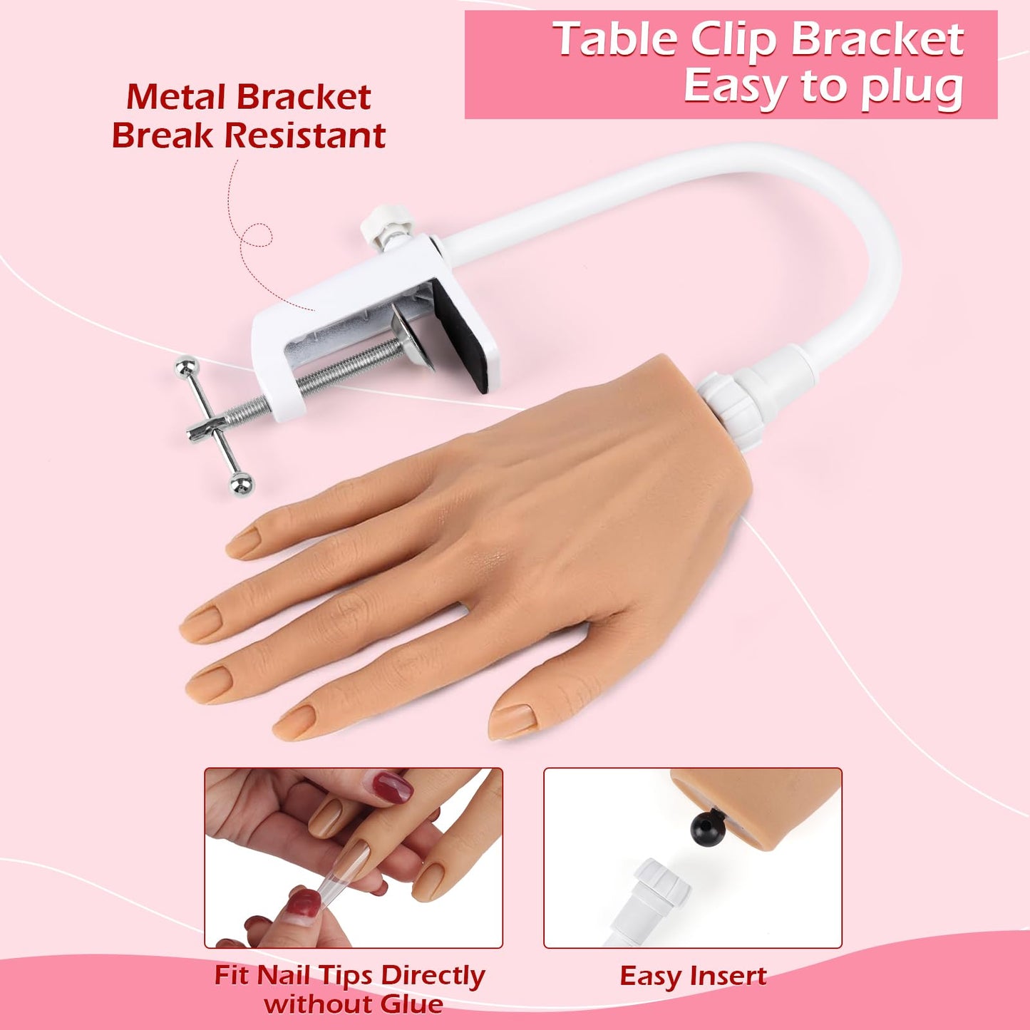 LIONVISON Practice Hand for Acrylic Nails, Realistic Silicone Nail Hand Practice, Flexible Fake Nail Mannequin Training Hand for Nail Practice, Acrylic Nail Art Practice Tool (with Visible Joints)