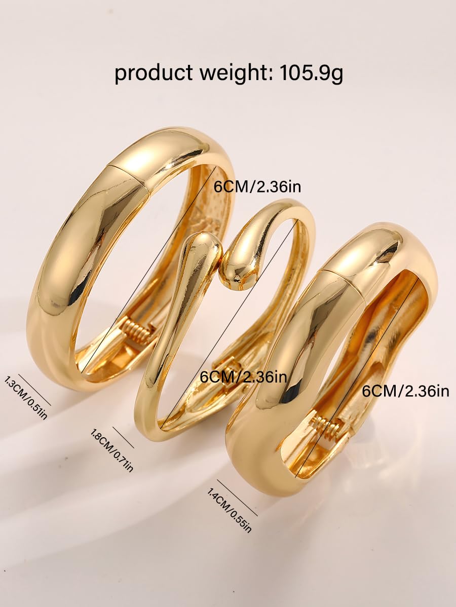 Chunky Gold Bangle Bracelets for Women, 14k Gold Plated Dainty Cuff Stackable Bangles Set, Trendy Bracelet Stack Fashion Jewelry Gifts (03-GOLD)
