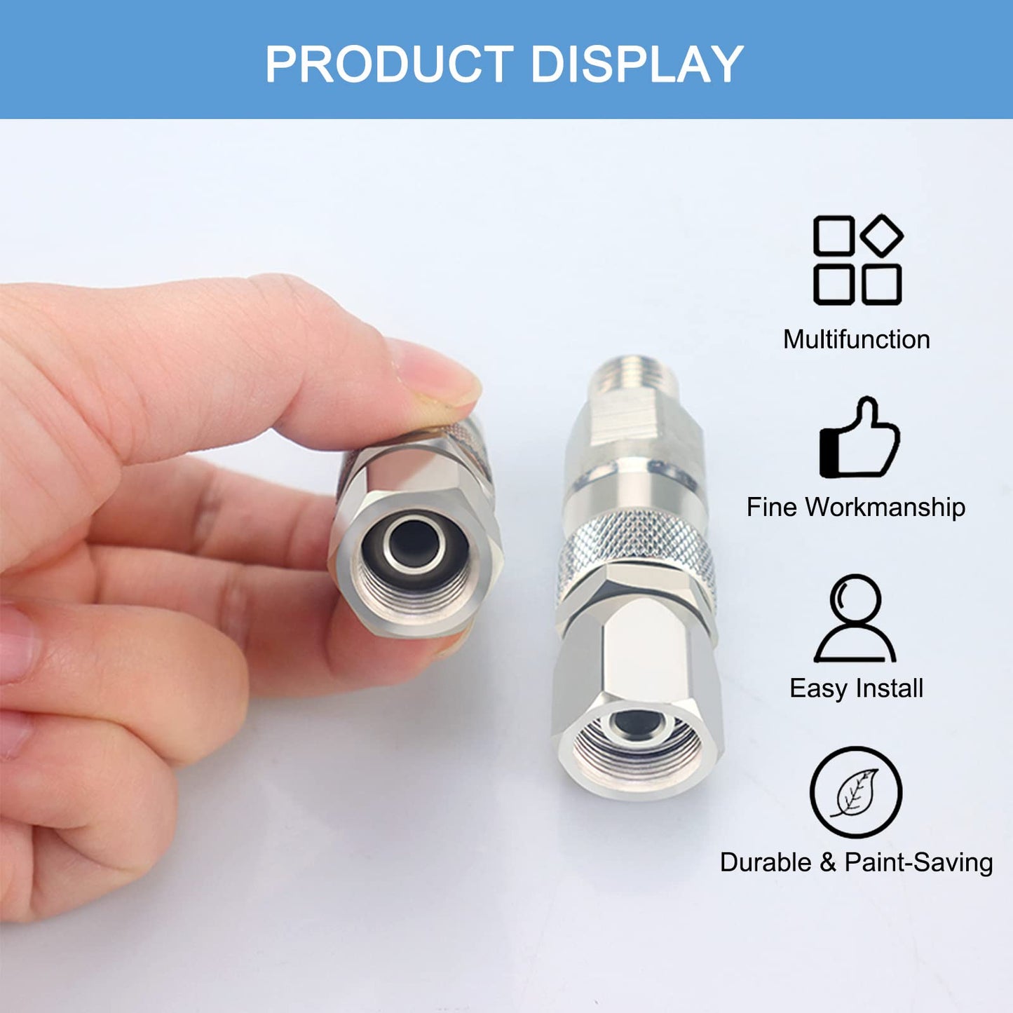 Sprayer Joint 360 Degrees Rotate Stainless Steel Airless High Pressure Spray Gun Hose Swivel Joint Connector Accessories for Paint Sprayers & Hose (1/4inch)