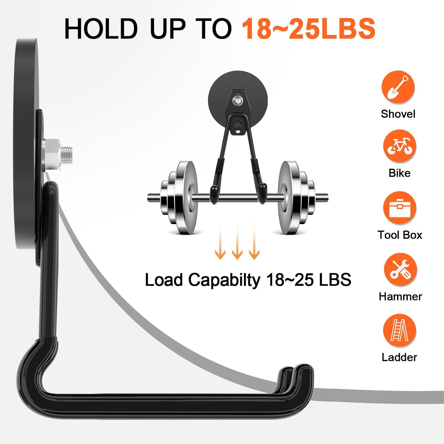 ENUODA Strong Magnetic Hooks Heavy Duty Upgraded Large Magnet Garage Hooks, Magnetic Tool Holder for Container, Locker, Container, Garden Tool, Toolbox, Power Tool, Broom, 2PCS