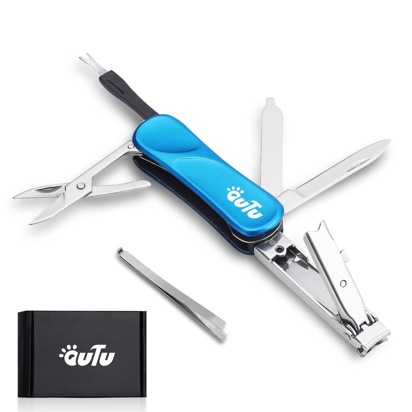 OUTU Keychain Nail Clippers Multitool, 7 in 1 EDC Utility Tool with Nail Clipper, Scissors, Manicure Sets Gifts for Him Men Husband Dad Boyfriend (Blue)