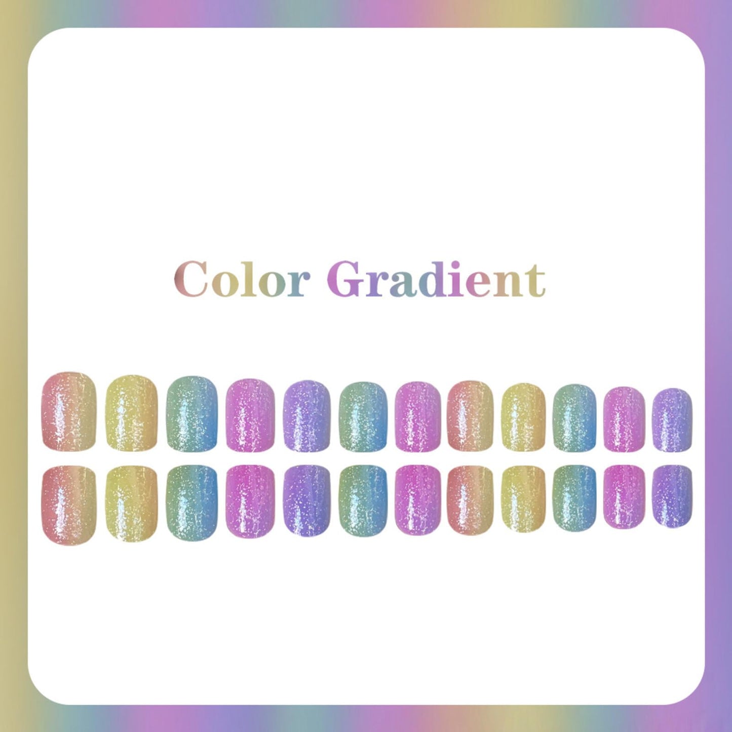 Rainbow Gradient Glitter Press on Nails Medium Square Shape Glossy Finish Reusable False Nails Easy Apply Fashion Party Wedding Durable Trendy Women Girls Acrylic Stick on Nail Art 24 Pcs