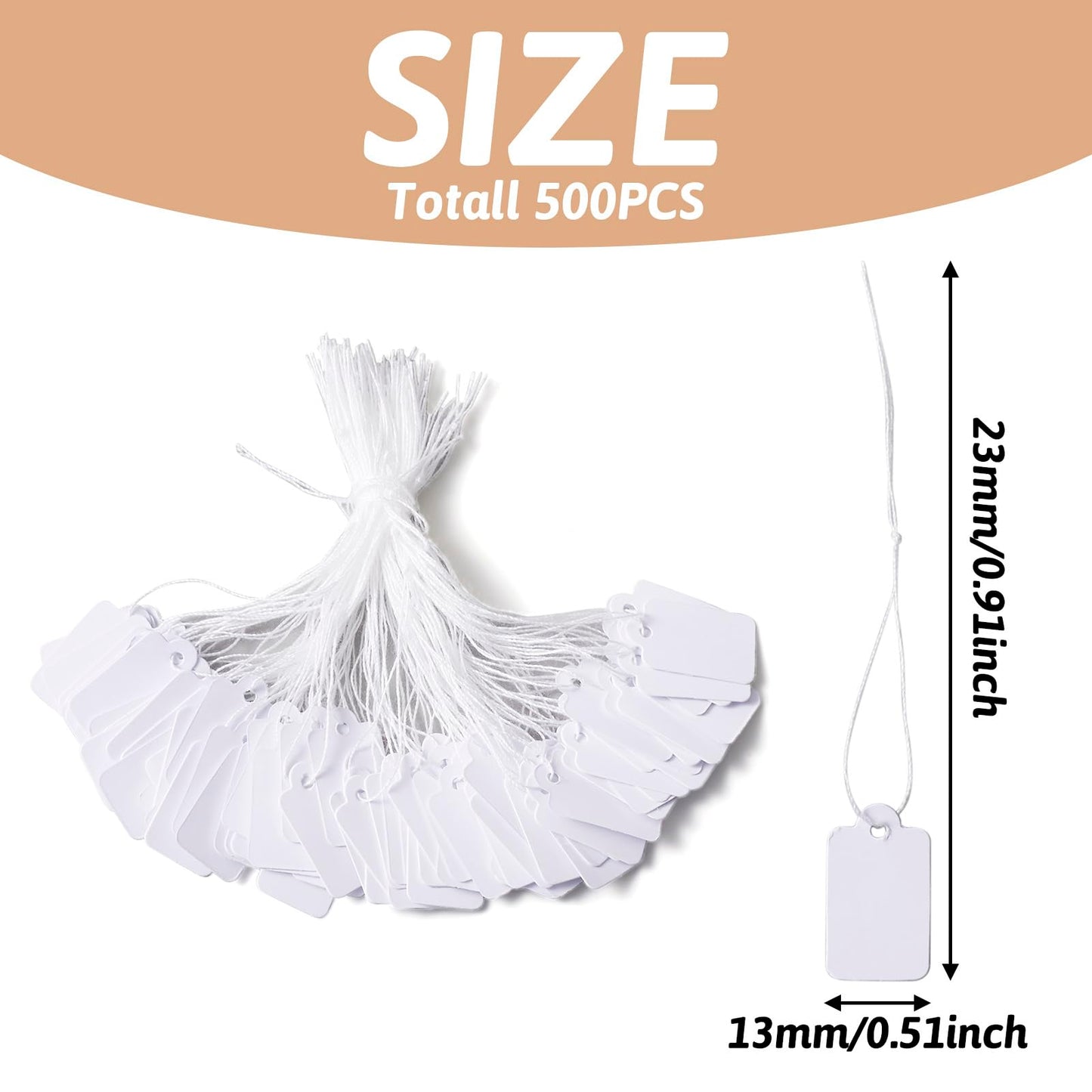 Pandahall 500pcs White Jewelry Price Tags Clothing Display Tag Gift Message Card Writable Rectangle Paper Price Marking Label Design Blank with Hanging String 23x13mm/0.9x0.5 Inch