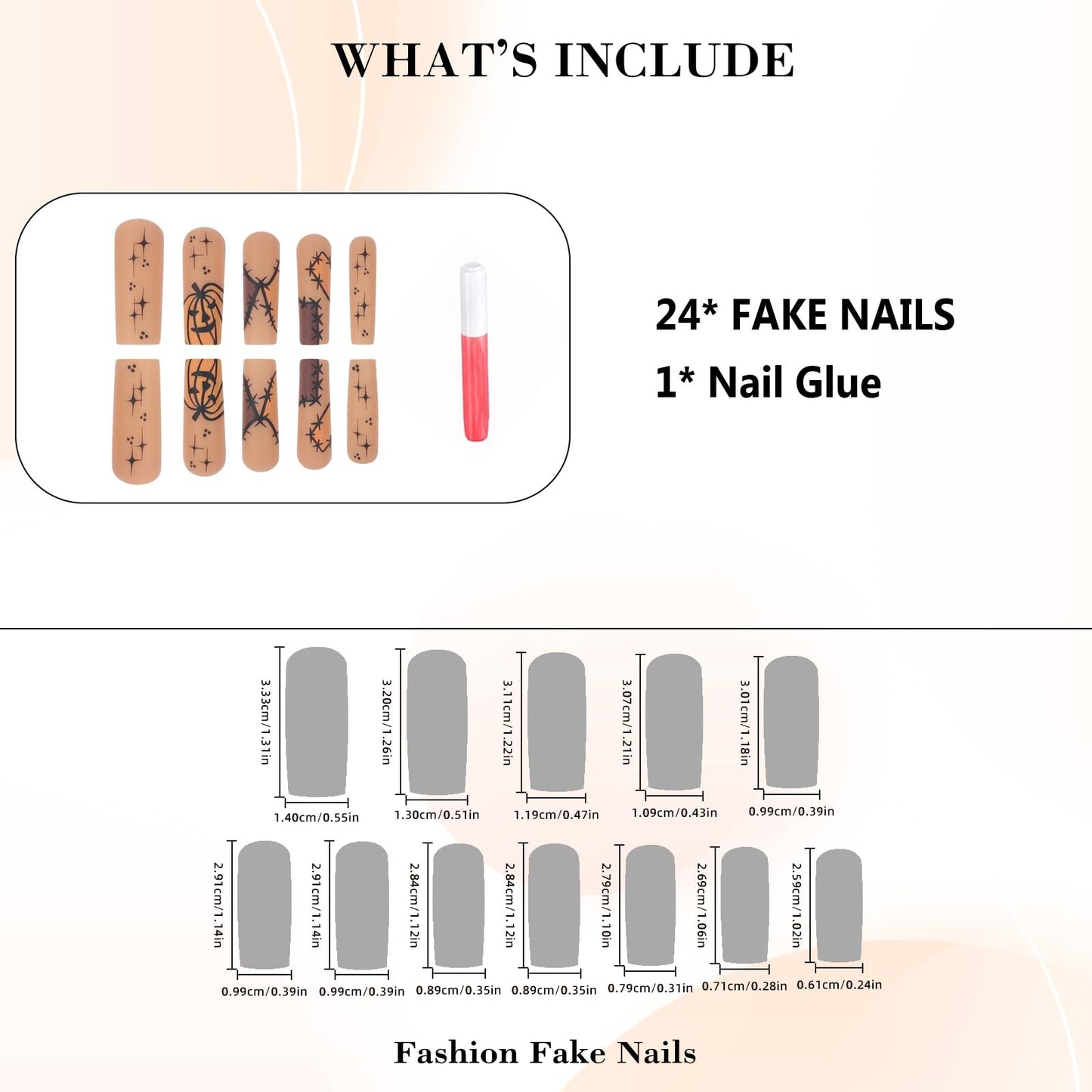 IMRAIN Halloween Press on Nails Long Square Fake Nails Nude Orange Matte Acrylic False Nails with Pumpkins Designs Full Cover Acrylic Stick on Nails 24Pcs
