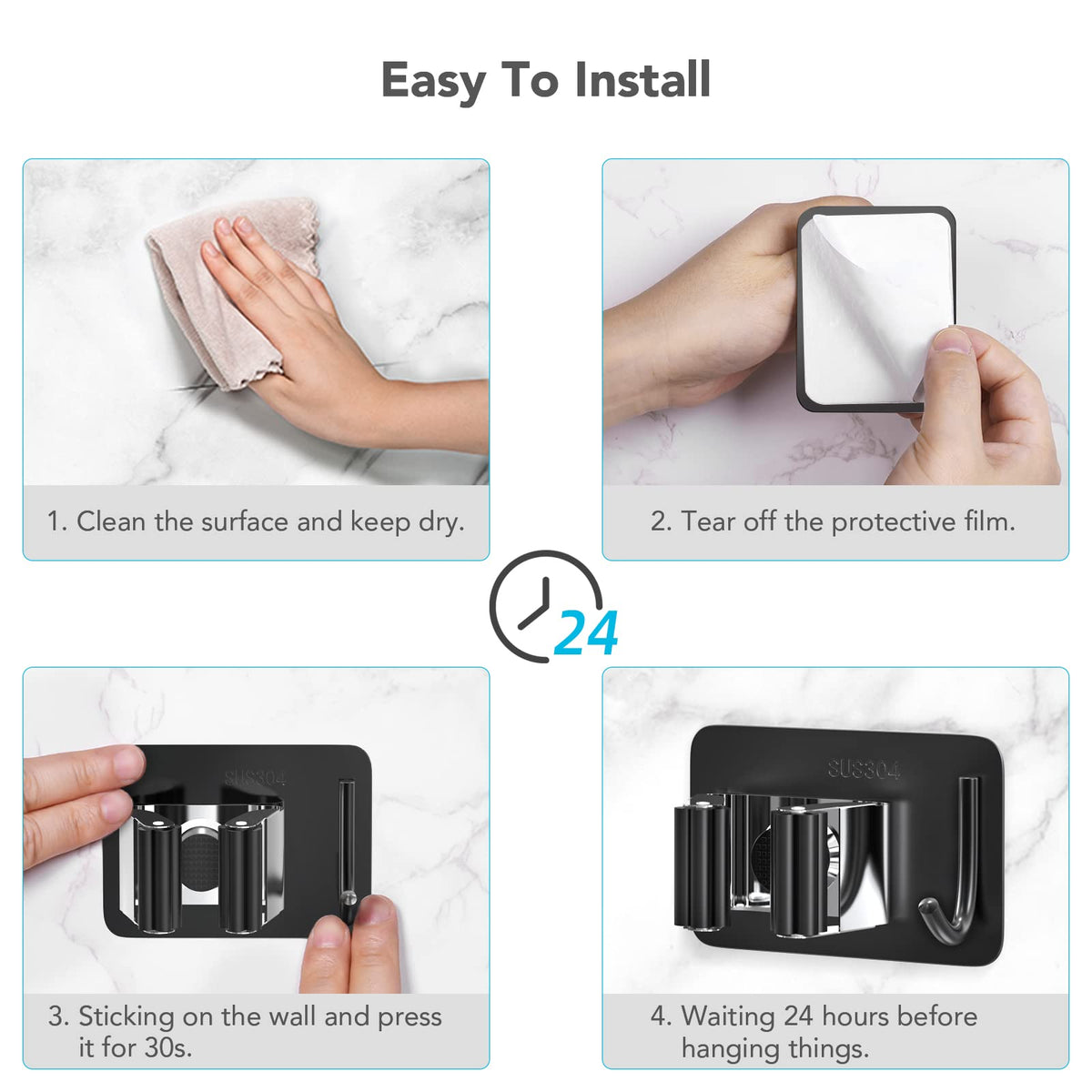 Broom Holder Wall Mount 4Pcs