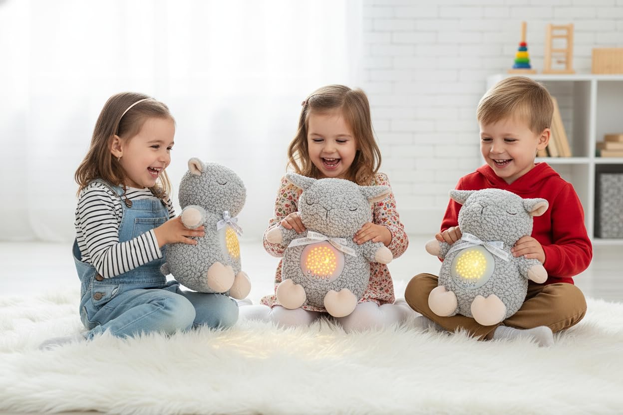 BEREST Baby Sleep Soother with Projector Night Light & Auto-Off Timer, Musical Sheep Plush Toy with White Noise, Heartbeat, Shushing, Lullabies for Newborns, Infants Shower Gift