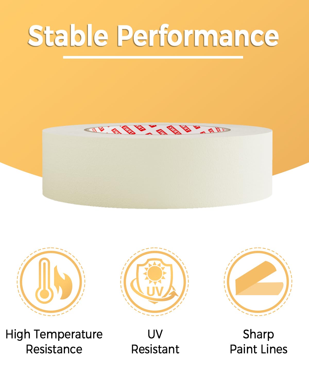 SWRT Masking Tape– 48 Rolls Bulk Pack, 1 Inch Wide x 55 Yards Each (2640 Yards Total), Writable General Purpose Masking Tape for Painting, Labeling & Multi-Surface Projects, Clean Removal & Easy Tear
