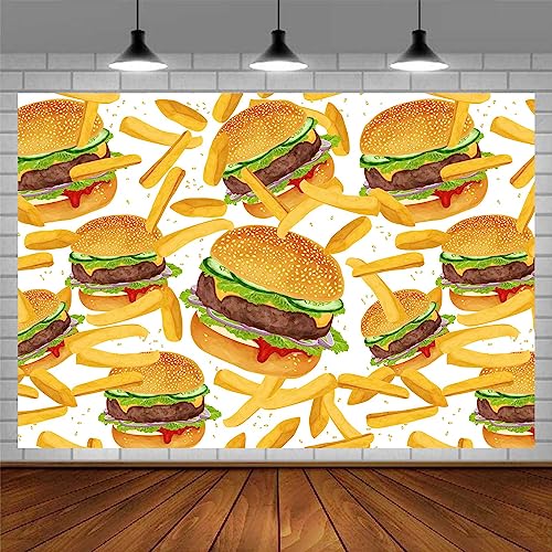 Hamburger French Fries Backdrop, 7x5ft, Fast Food Photograhy Background Birthday Party Supplies Burger Shop Decoration Banner Photo Booth Props BJOKPR0256 - size: 7x5