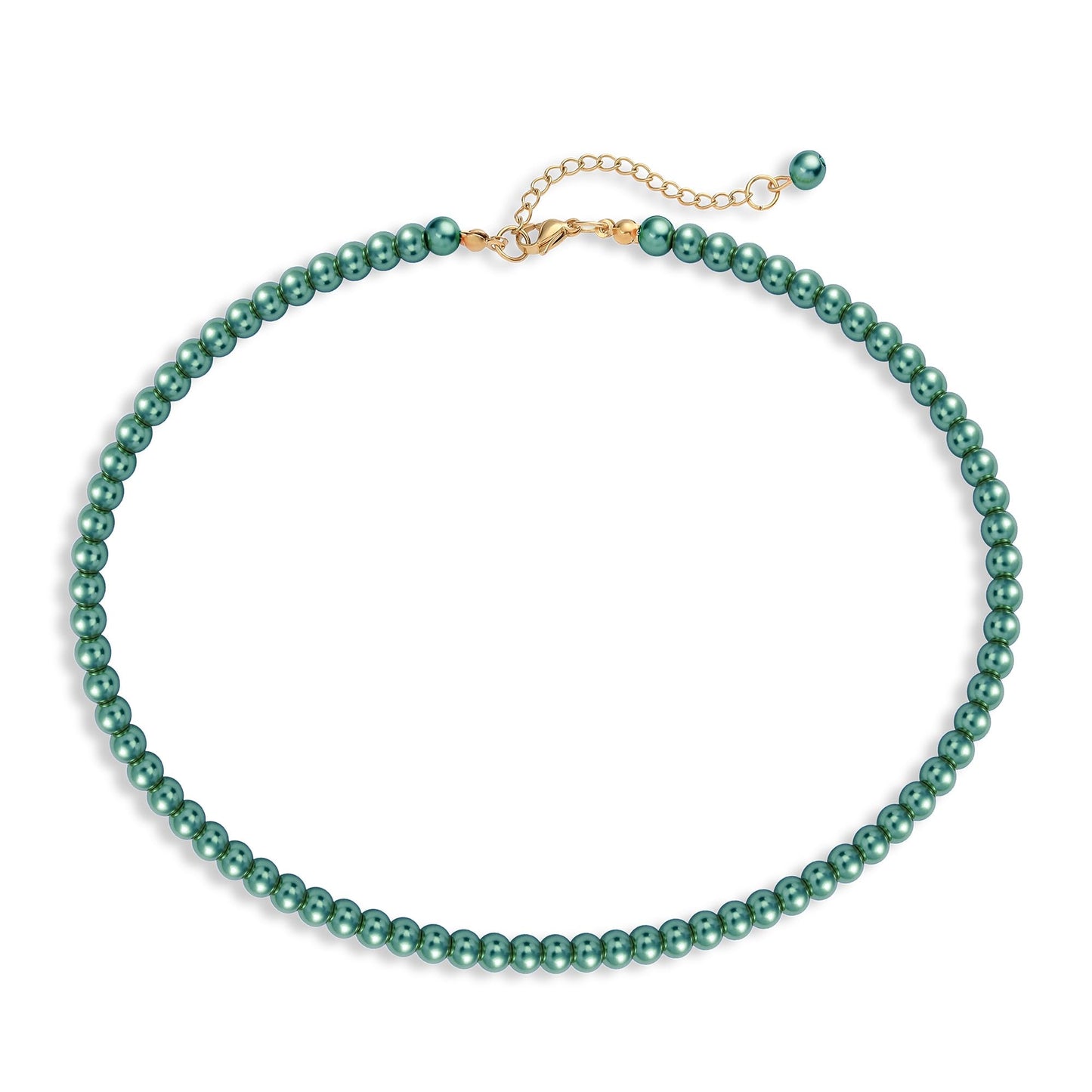 LAYWAF Green Imitation Pearl Necklaces for Women, 6MM Beaded Choker Necklace, Simple Fake Pearls Necklace, Faux Pearl Mom Necklace Costume Jewelry