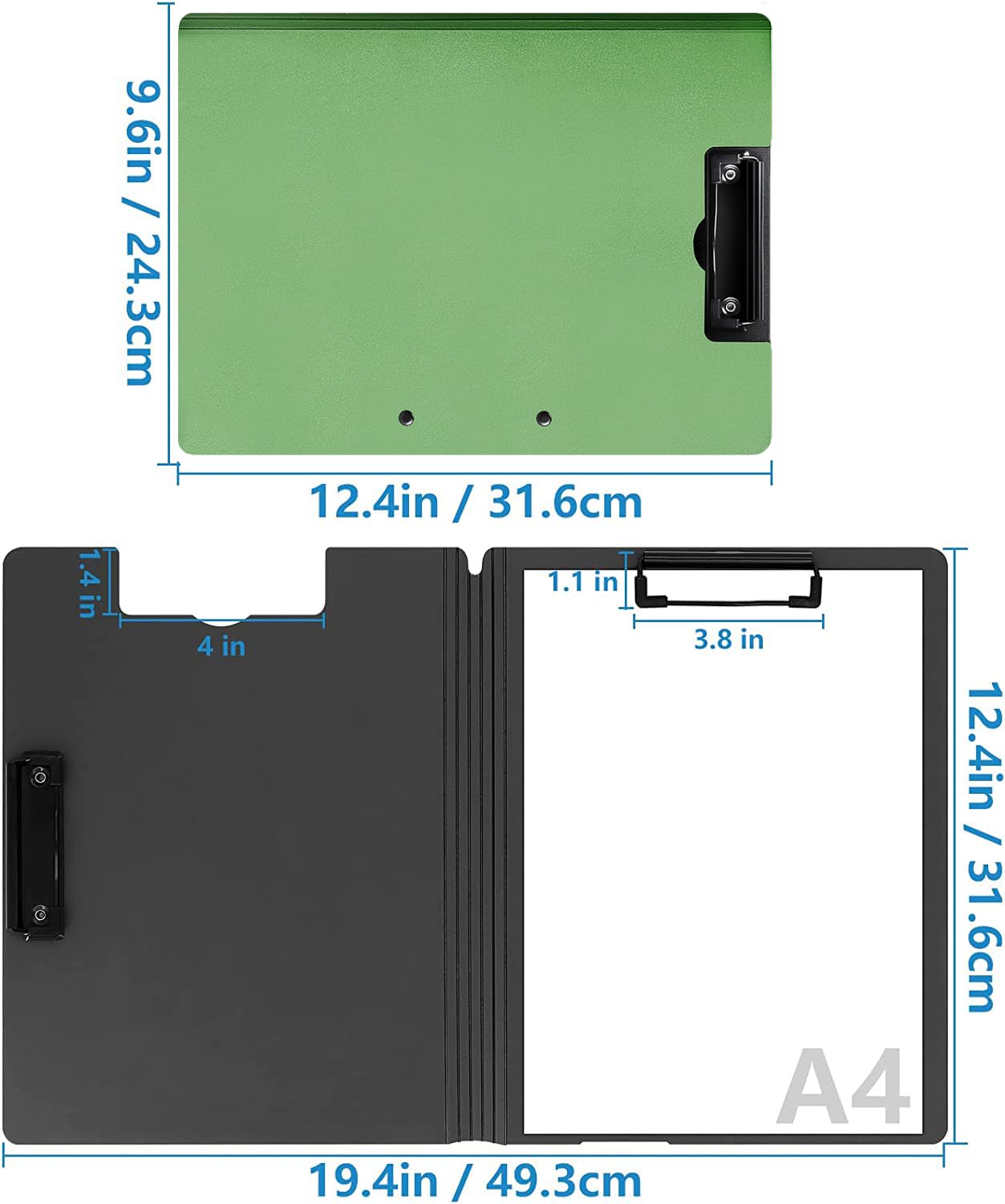 MUYICS 4 Pack Foldable Clipboards, A4 Clipboard Folder, Office Clipboard Folder with Double Clips Metal Clip, Storage Clipboards for Office, School or Medical Field(4 Colors)