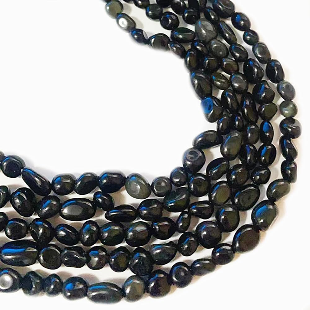 jodaying 6-8mm Natural Black Obsidian Nuggets Oval Free Tumbled Pebble Semi Precious Gemstone Loose Stone Beads Approx 15.5 inch for DIY Jewelry Making