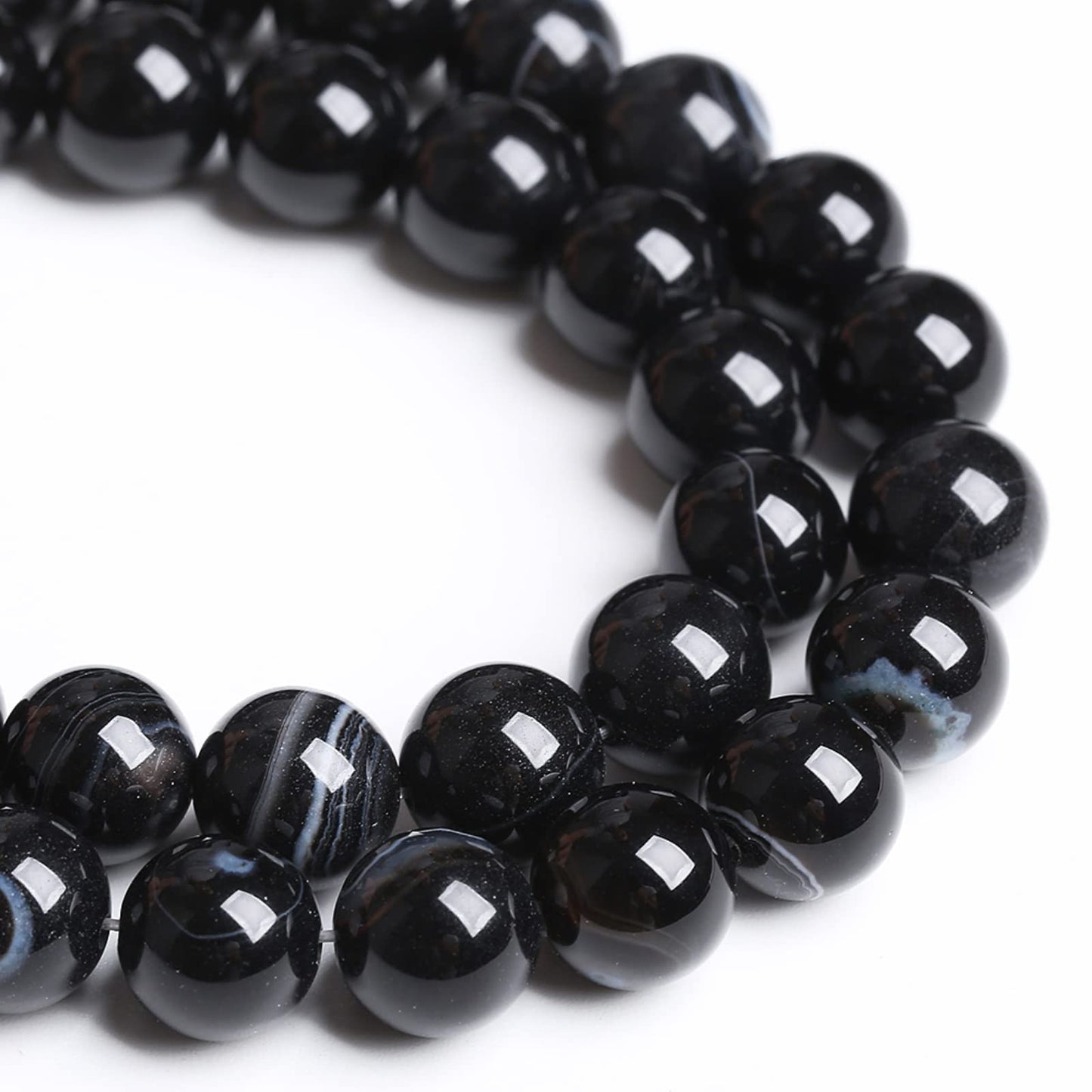 8mm 45PCS Natural Stone Black Agate Stripe Onyx Semi Precious Loose Beads for Jewelry Making DIY Bracelet
